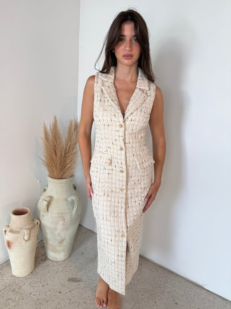 Tweed Sleeveless Midi Dress