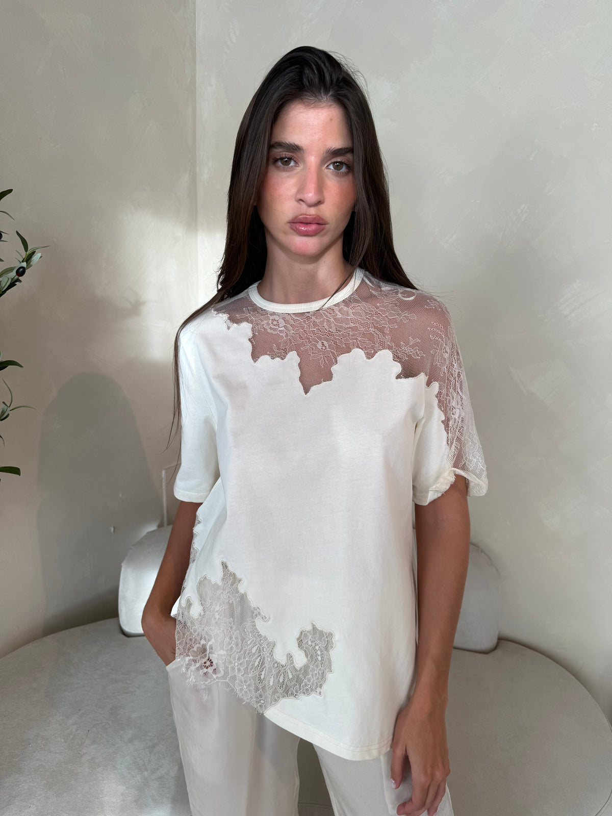 Asymmetric Lace Mix Top