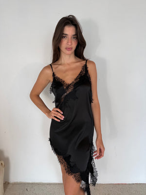 Lace Trim Spaghetti Strap Asymmetrical Dress