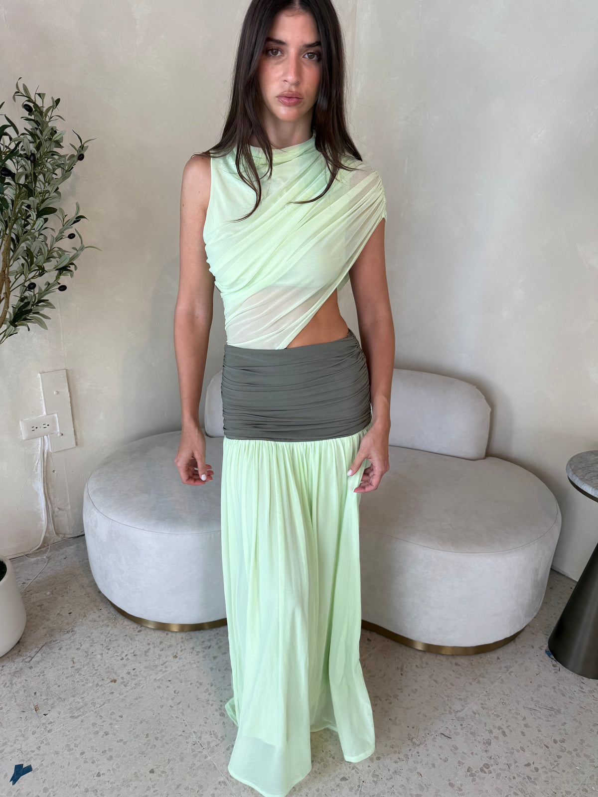 Mesh Lime Maxi Dress