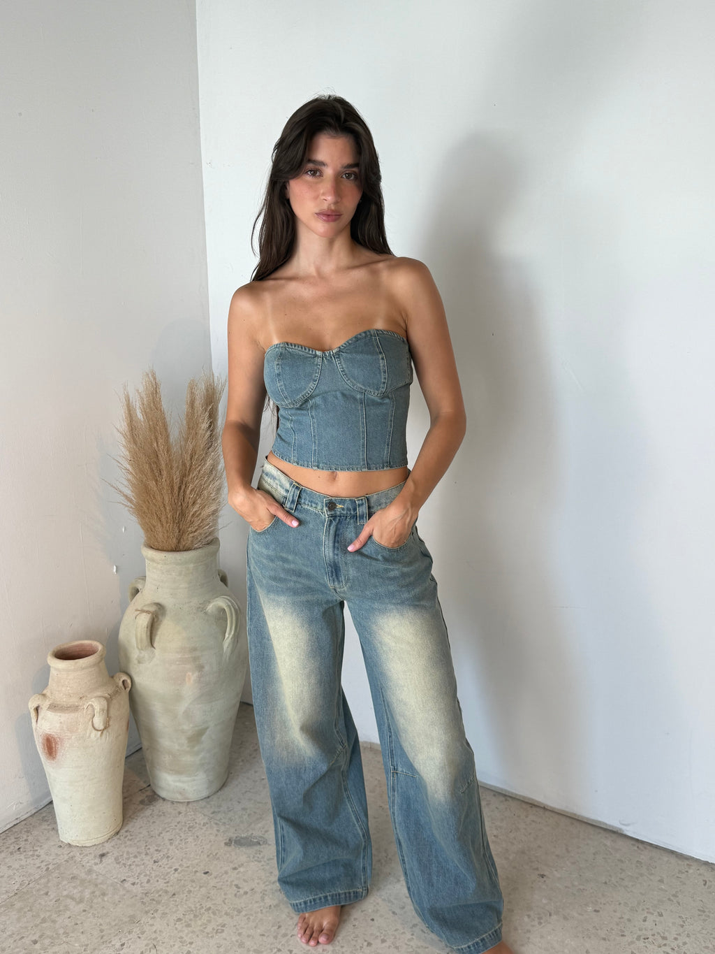 Denim Tube Top & Pant Set