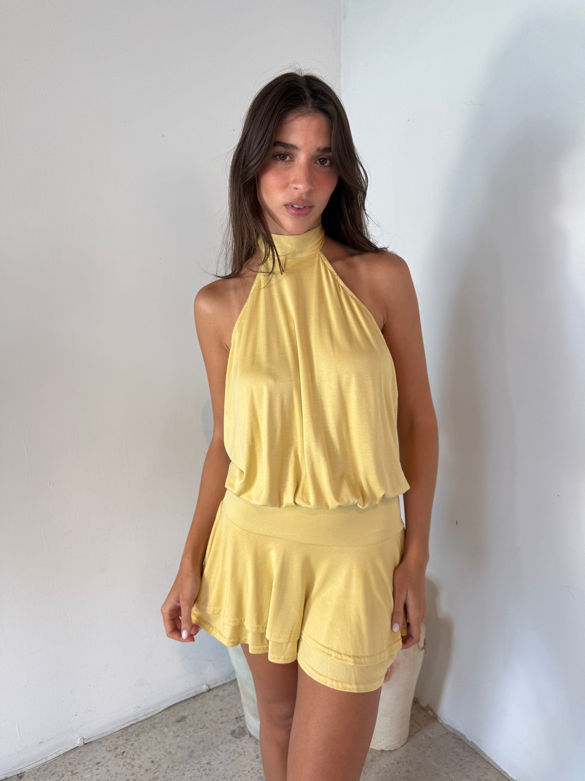 Butter Cream Halter Mini Dress