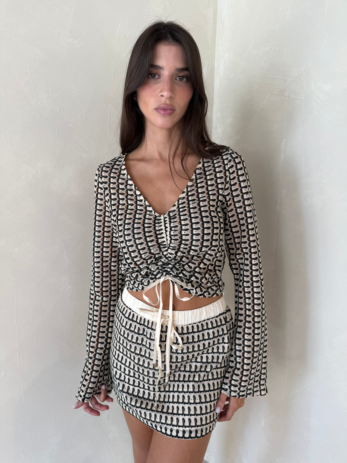 Cream Black Crochet Set