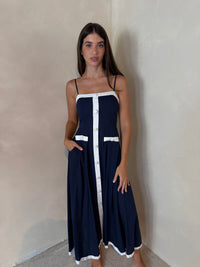 Navy Button Midi Dress