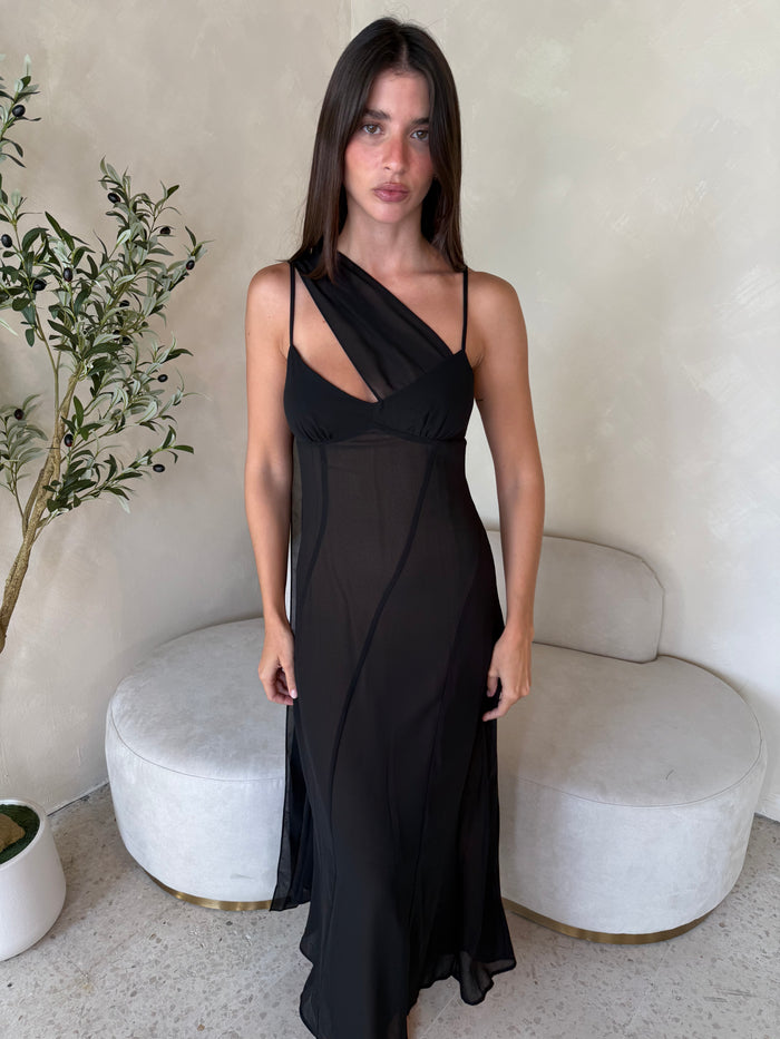 Black Slip Dress & Scarf