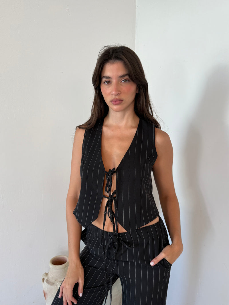 Black Stripe Vest & Trouser Set