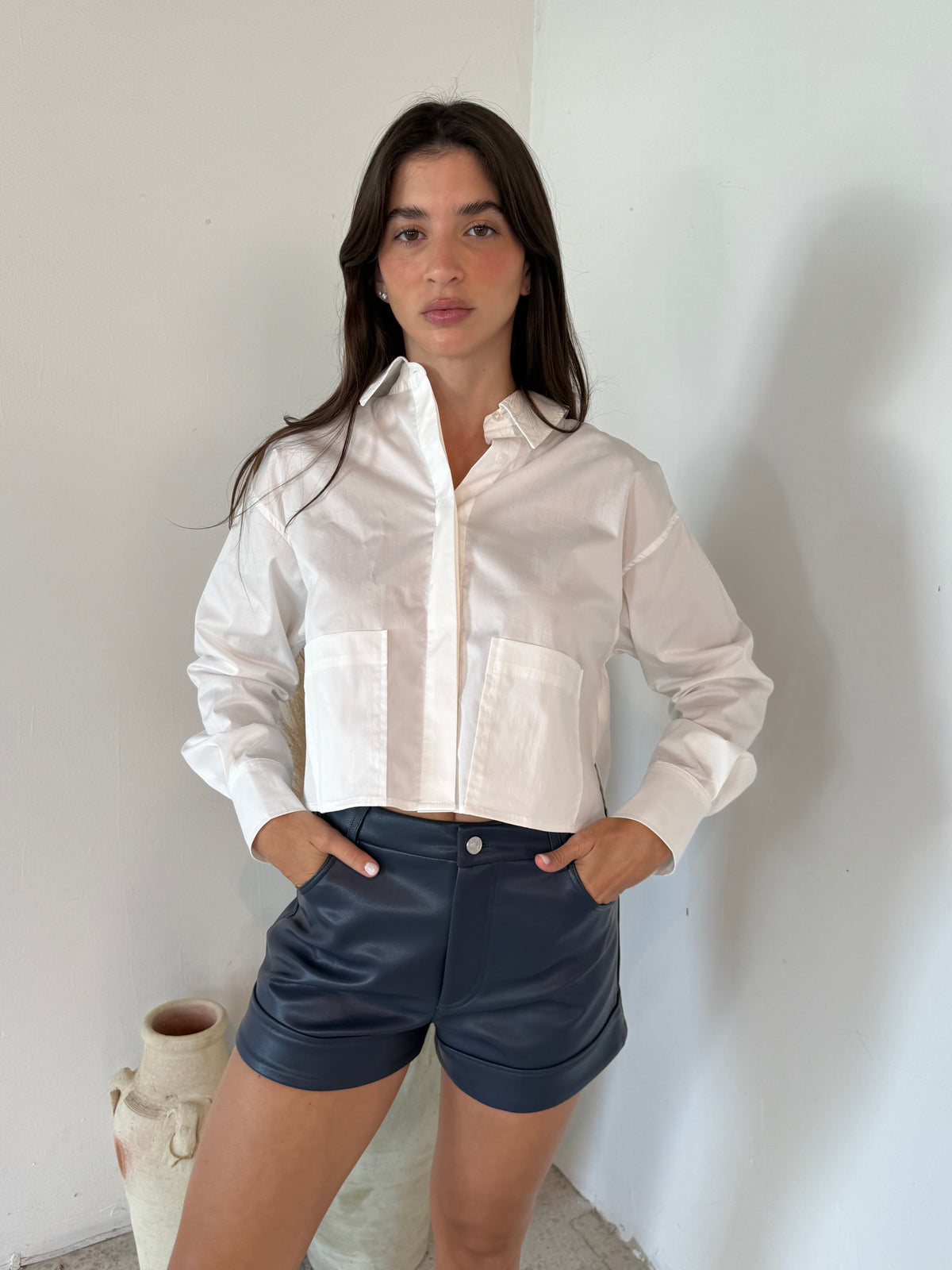Blue PU Shorts