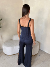 Satin Lace Trim Top & Pant Set