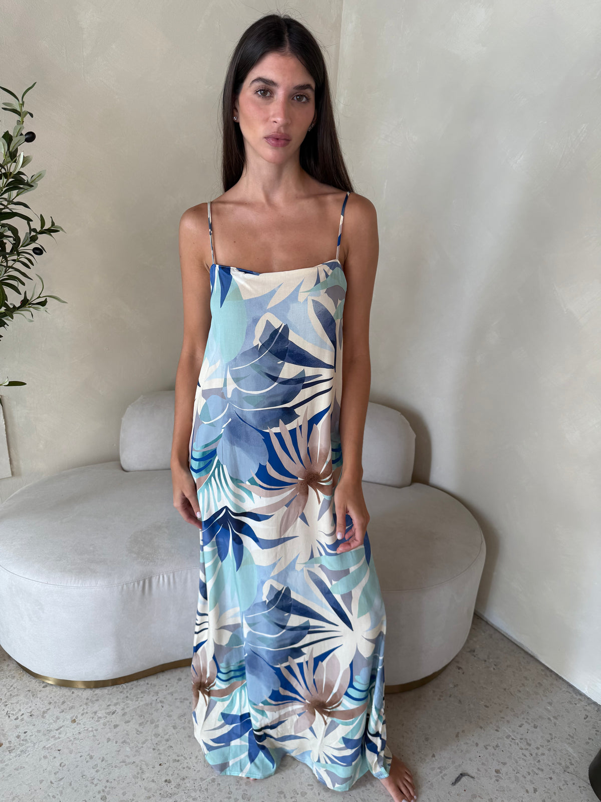 Blue Palm Printed Maxi Dress