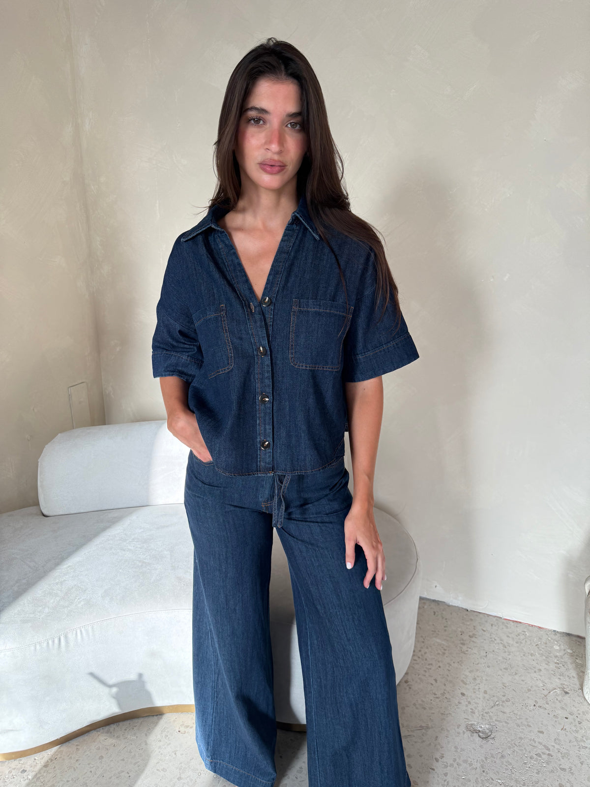 Denim SS Top & Pant Set