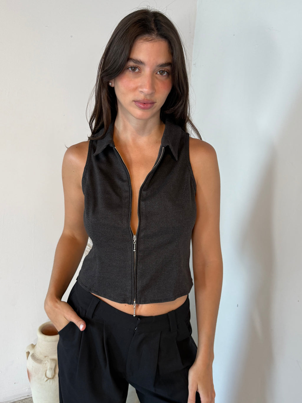 Charcoal Zip Top
