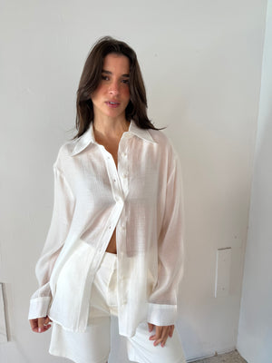 Oversized LS Sheer Button Down Top