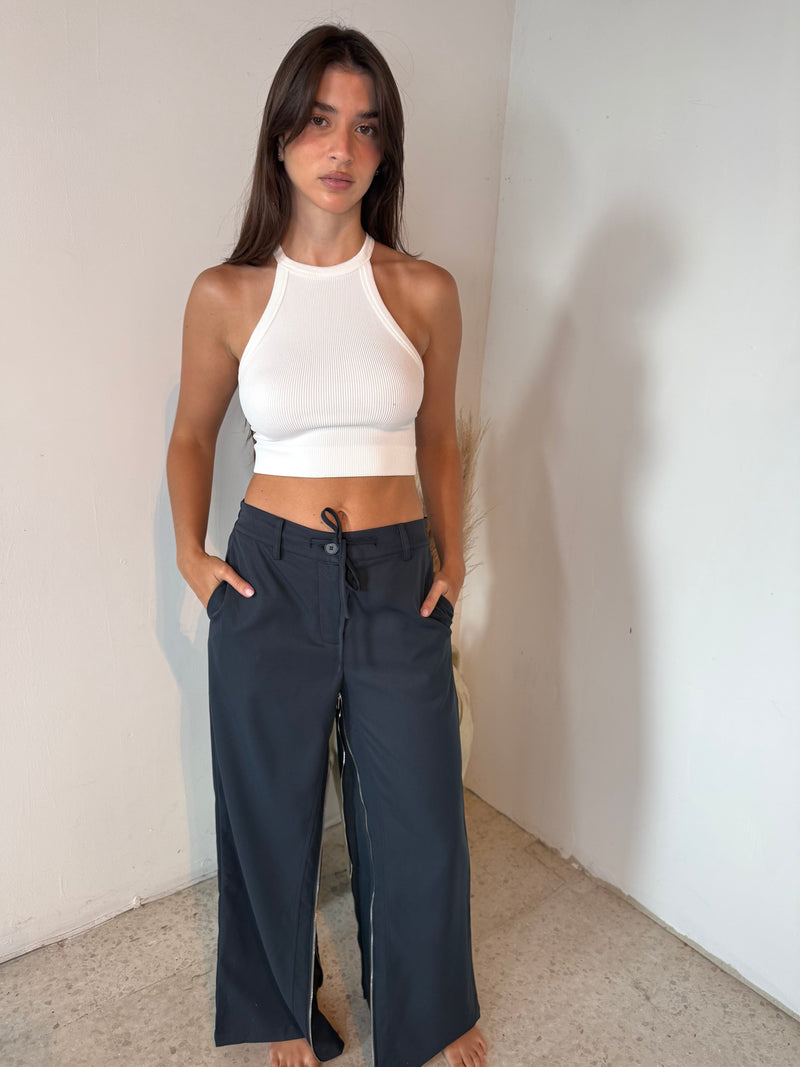 Navy Zipper Trousers