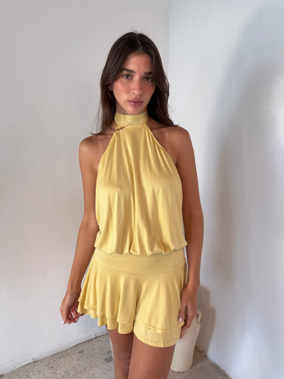 Butter Cream Halter Mini Dress