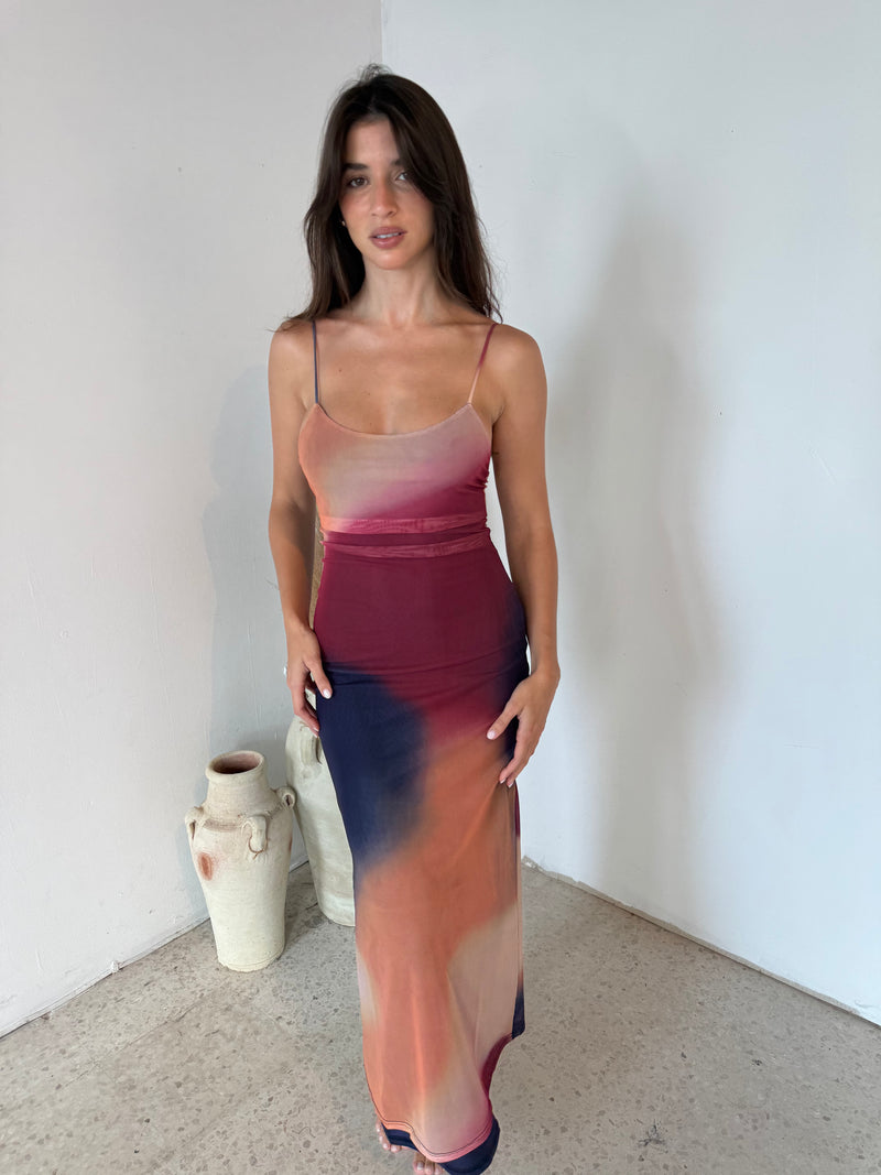Mesh Tie Dye Midi Dress