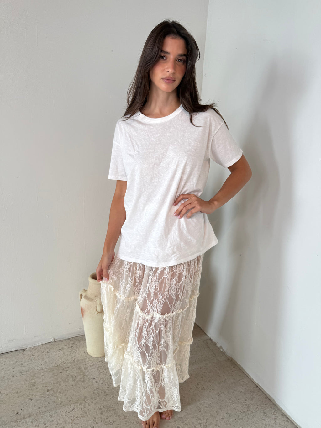 Lace Sheer Midi Skirt