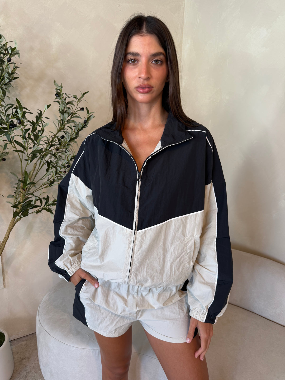 Navy Cream Wind Breaker & Short Set