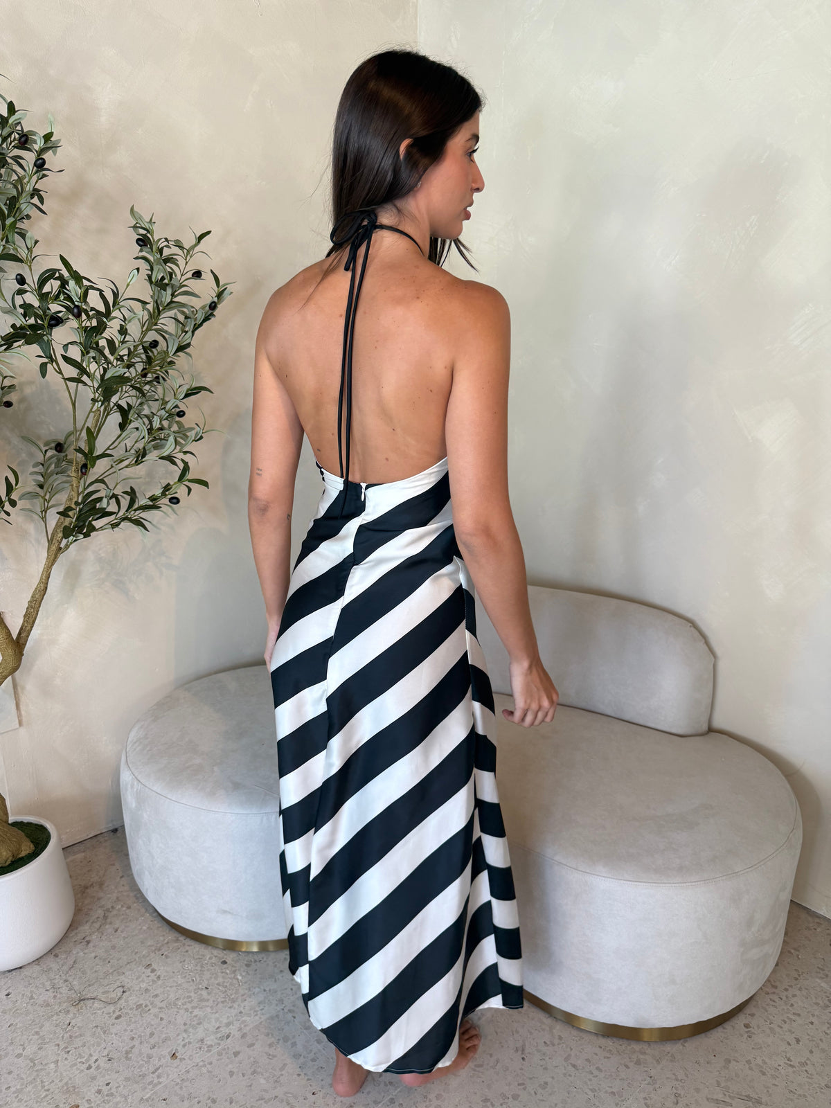 Striped Halter Midi Dress