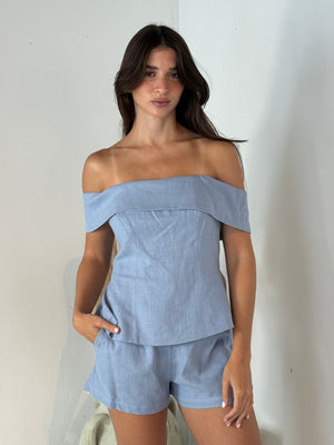 Blue Off Shoulder Tube Top & Short Set