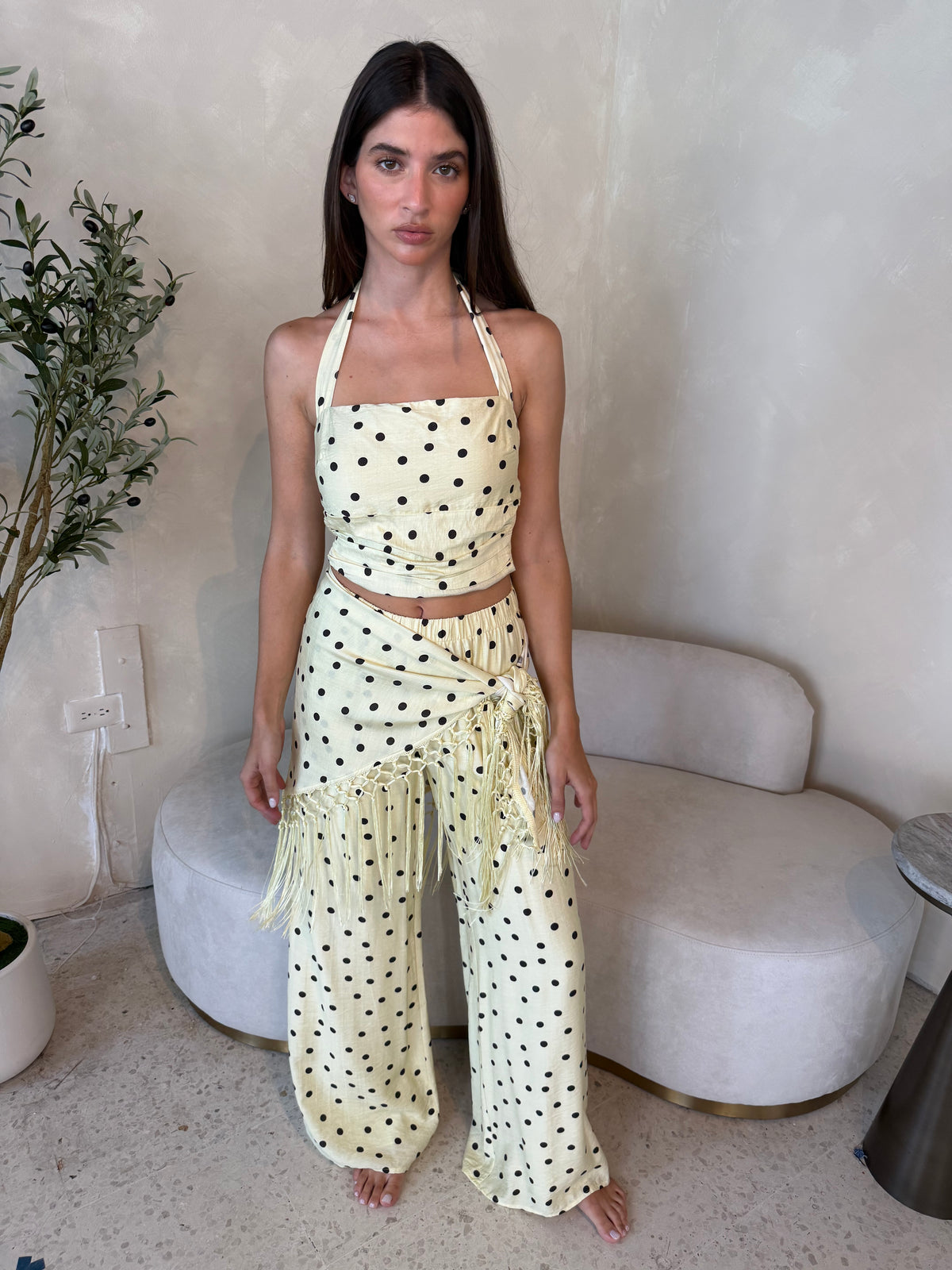 Yellow 3 Pc Combo Fringe Polka Set