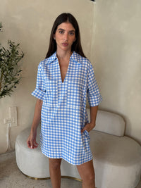 Blue Gingham Collar Dress
