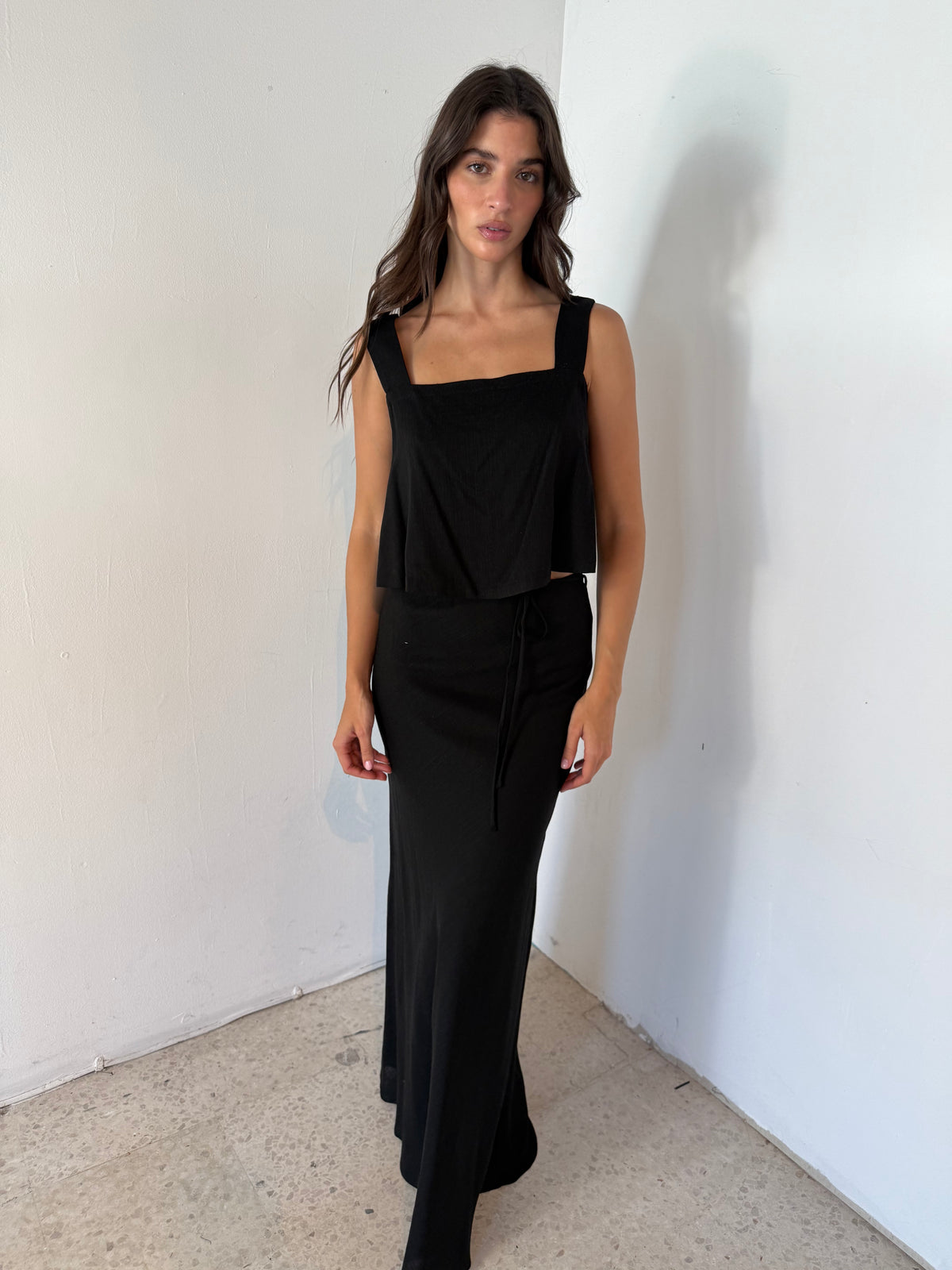 Linen Flare Crop Top And Bias Maxi Skirt