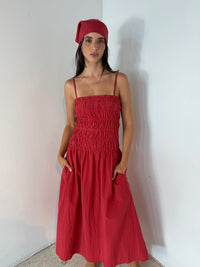 Strappy Smocked Midi Dress & Scarf