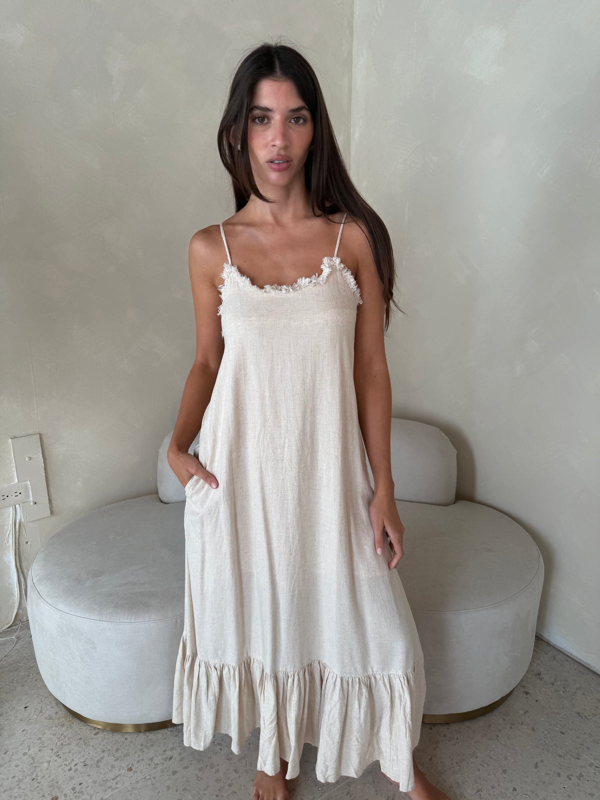 Oat Linen Strappy Maxi Dress