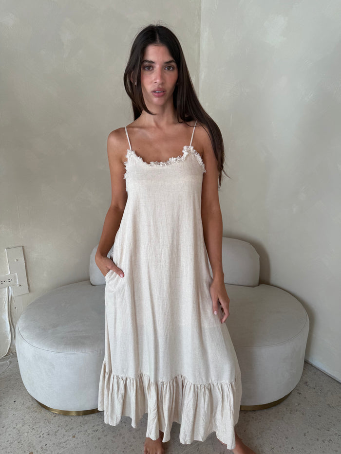 Oat Linen Strappy Maxi Dress