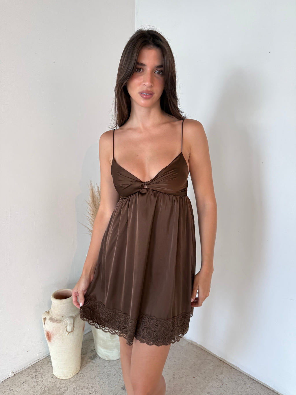 Dark Brown Satin Mini Dress