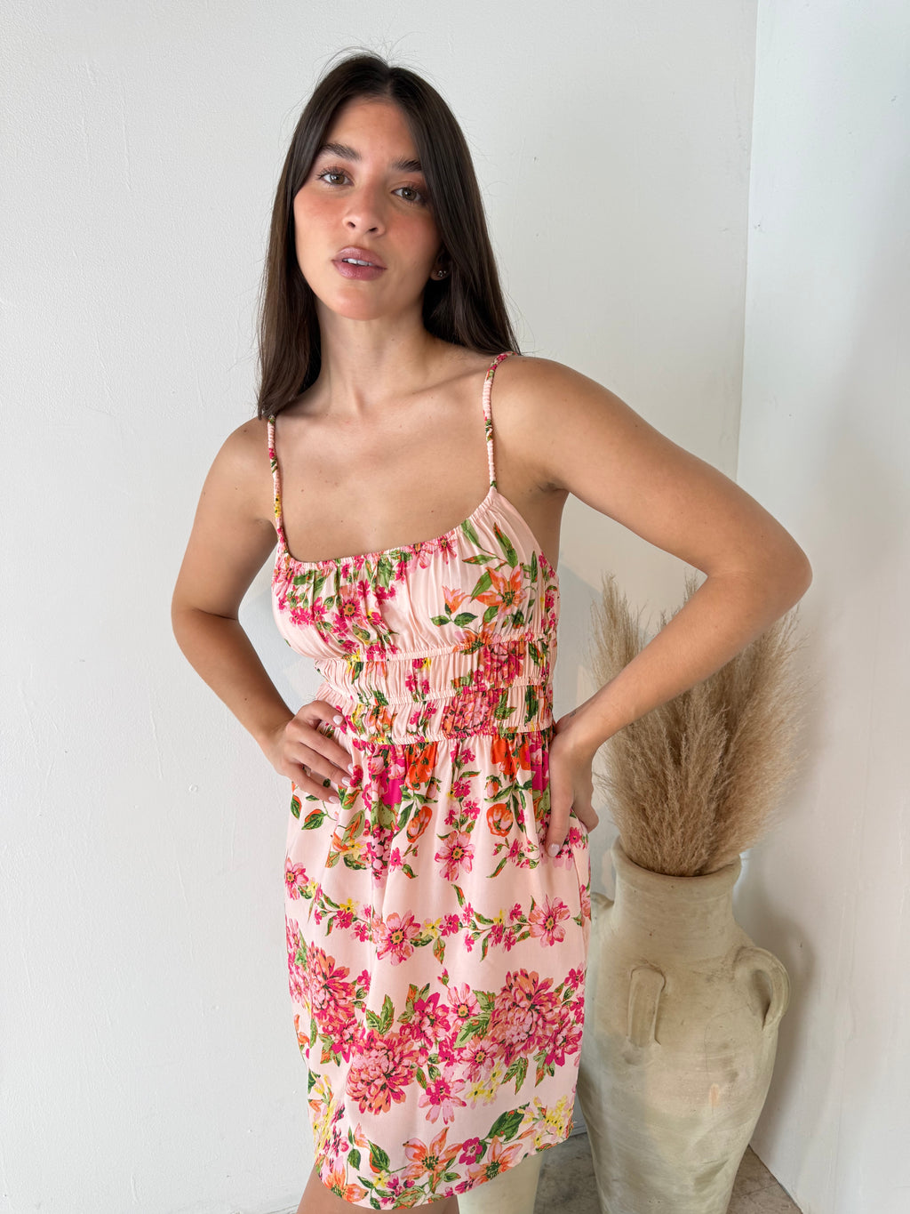 Smocked Flower Mini Dress