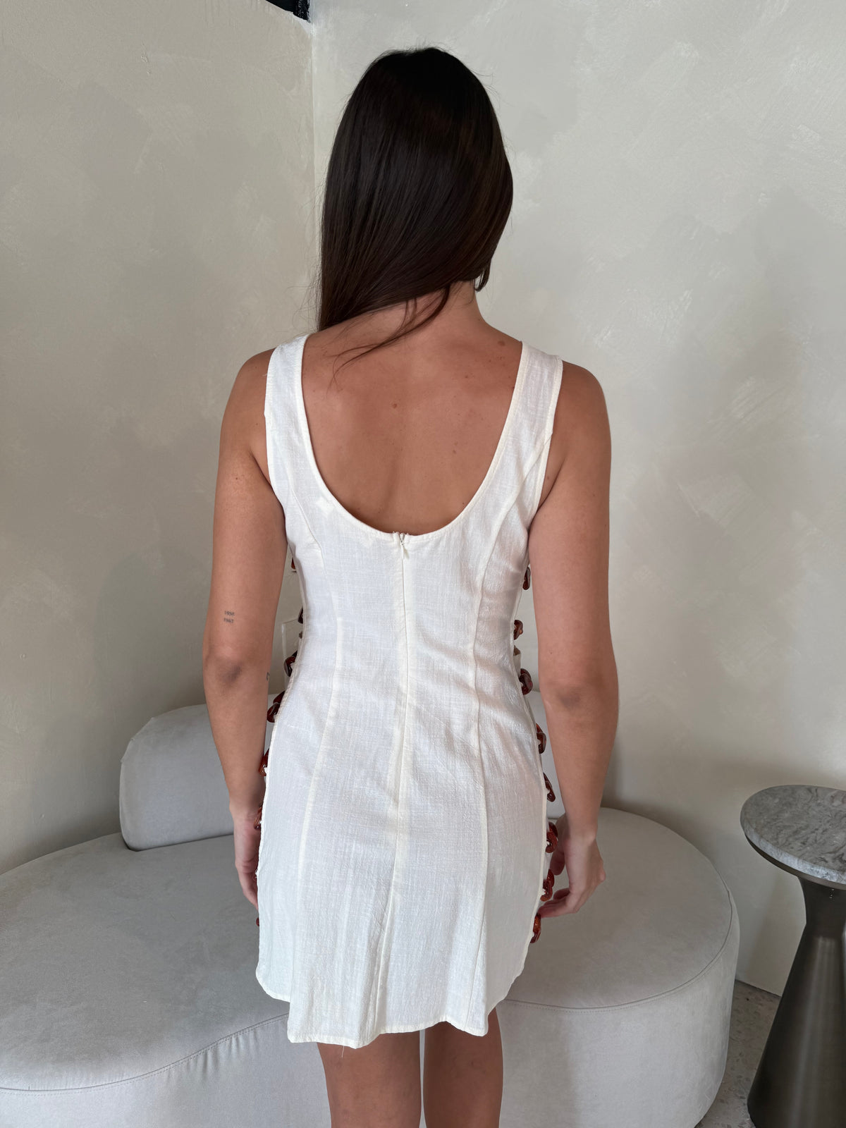 Cream Beaded Mini Dress