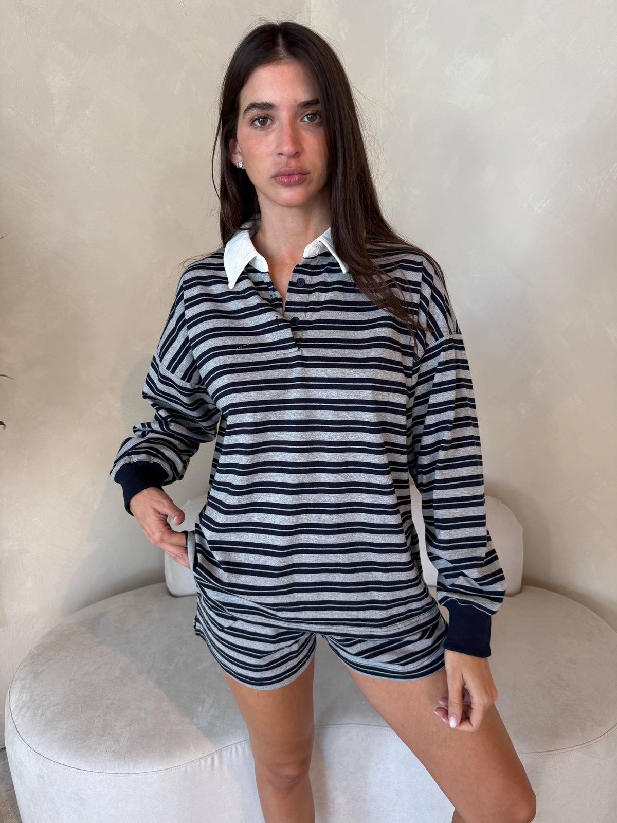 Stripe LS Polo & Short Set