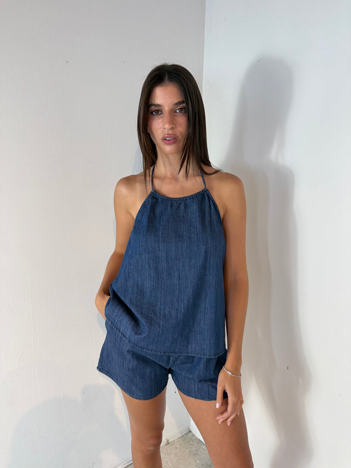 Denim Halter Top & Short Set