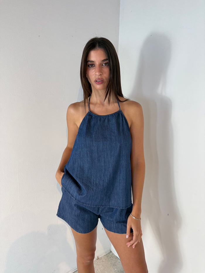 Denim Halter Top & Short Set