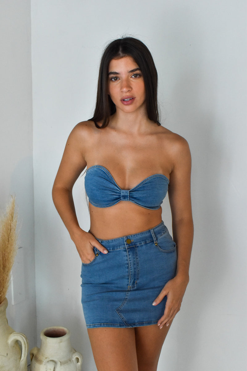 Denim Crop Top & Skirt Set