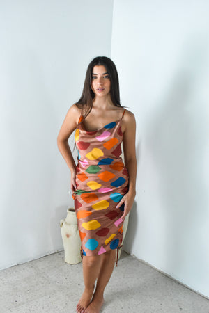 Mocha Printed Drawstring Dress