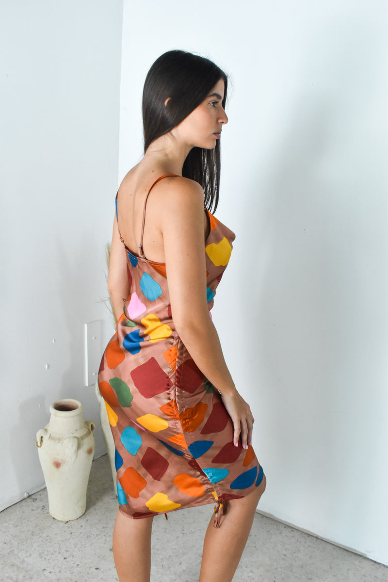 Mocha Printed Drawstring Dress