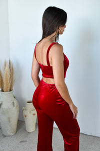 Red Velvet Corset Top & Pant Set