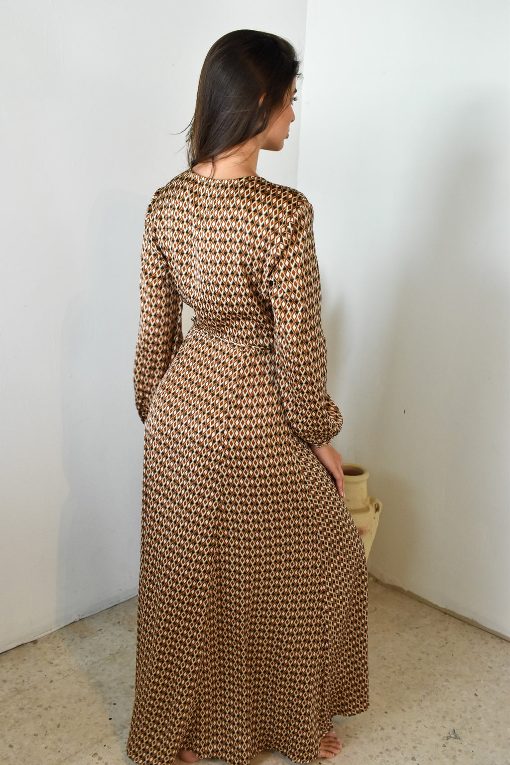 Printed Brown Wrap Dress