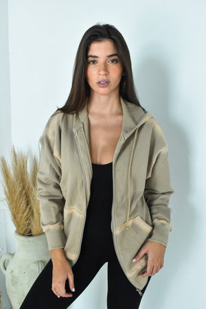 Taupe Wash Detail Hoodie