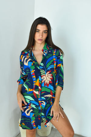 SS Printed Button Down Dress