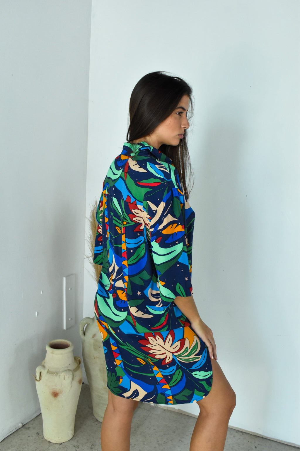 SS Printed Button Down Dress