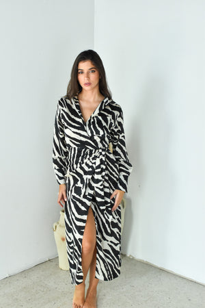 Zebra LS Wrap Dress
