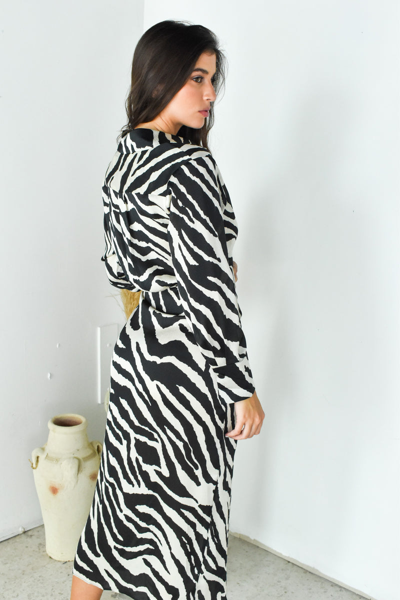 Zebra LS Wrap Dress