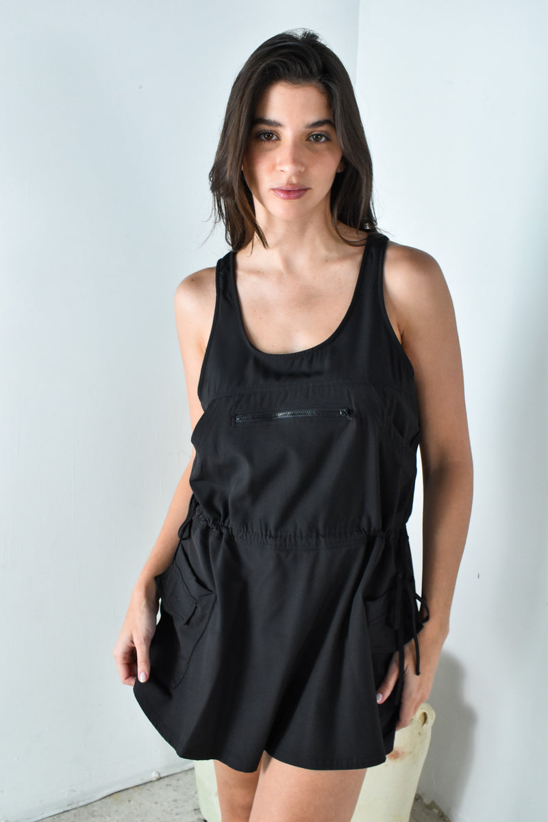 Black Basic Drawstring Dress