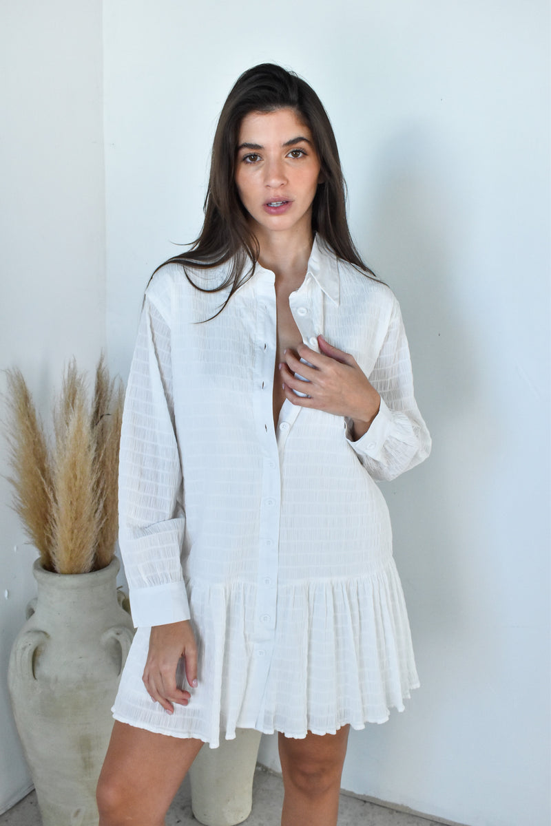 Collar Pleated Button Down Dress