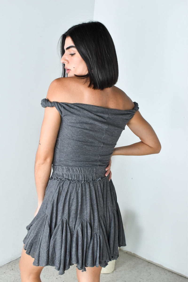 Twisted Shoulder Top & Skirt Set