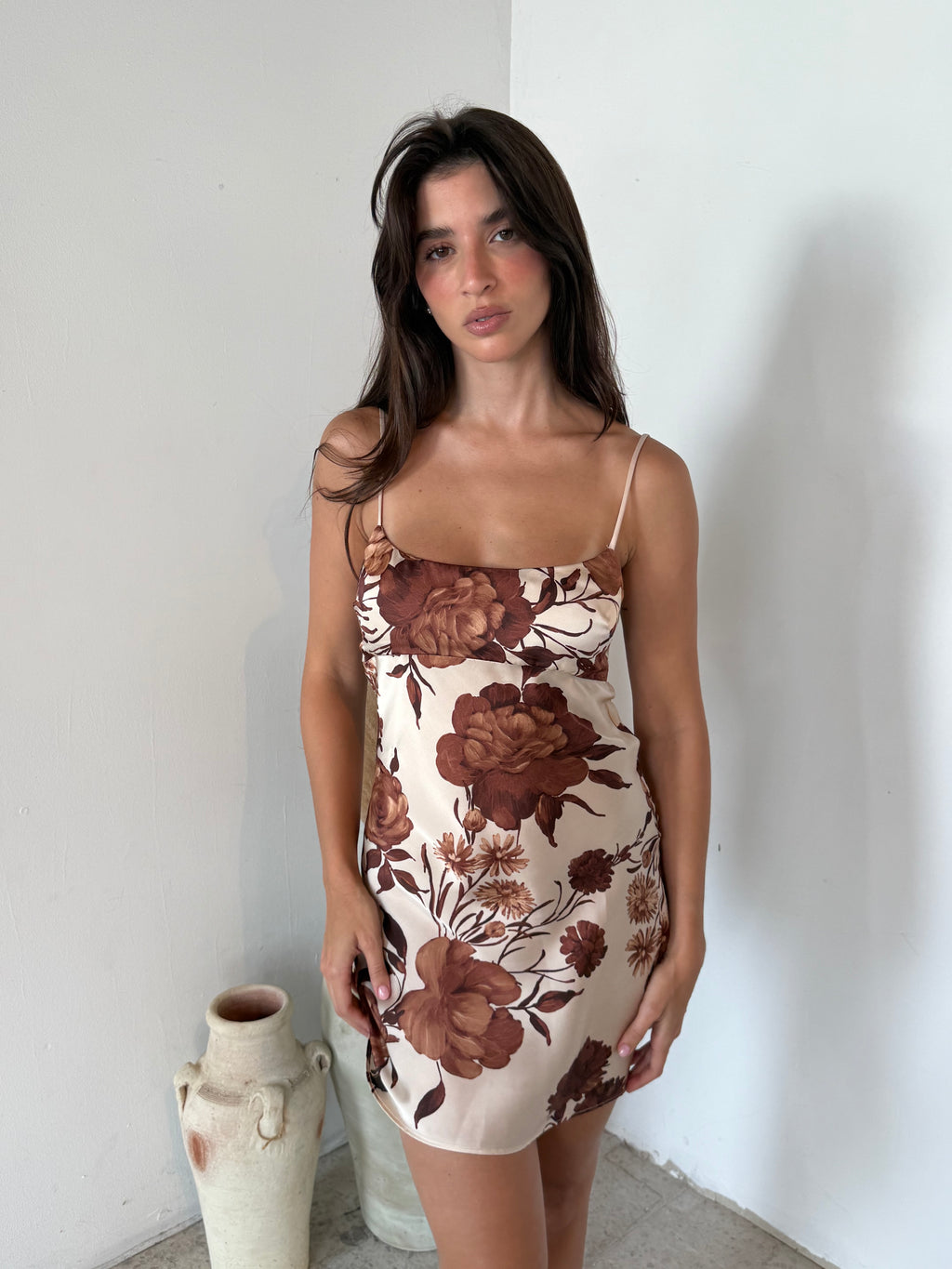 Brown Flower Satin Dress