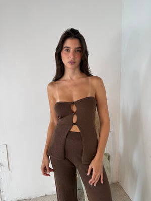 Strapless Brown Top & Pant Set